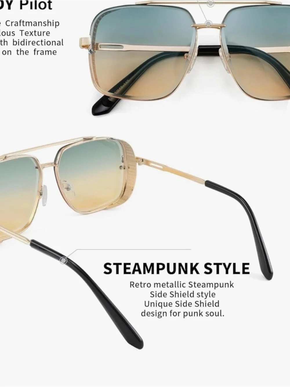 Gold Framed Gradient Lens Sunglasses - Blue to Amber Lenses
